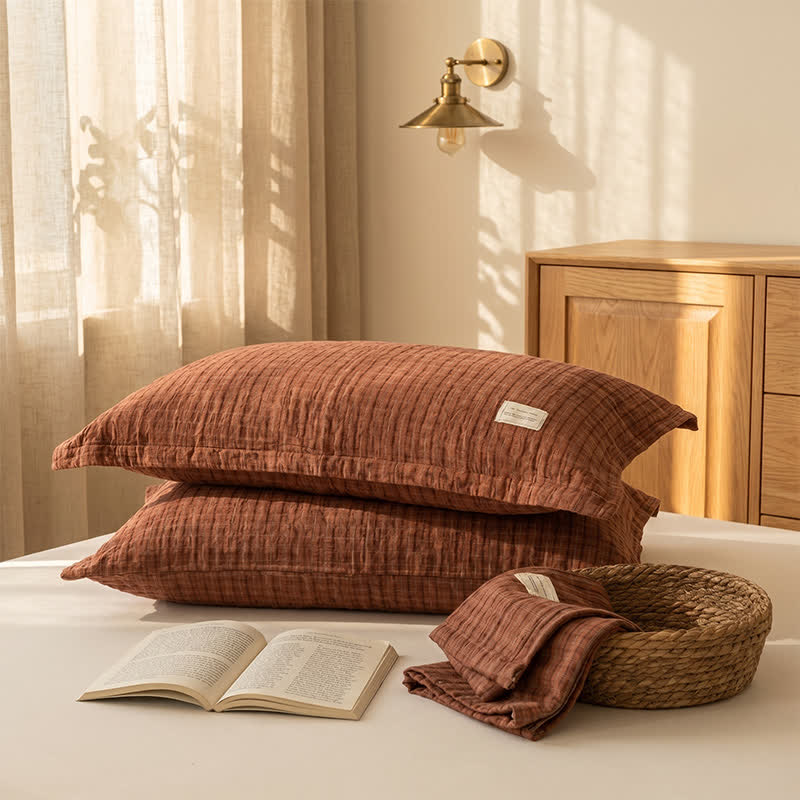 Housse de coussin Ownkoti Vintage Grid Double Gaze Coton - image 0