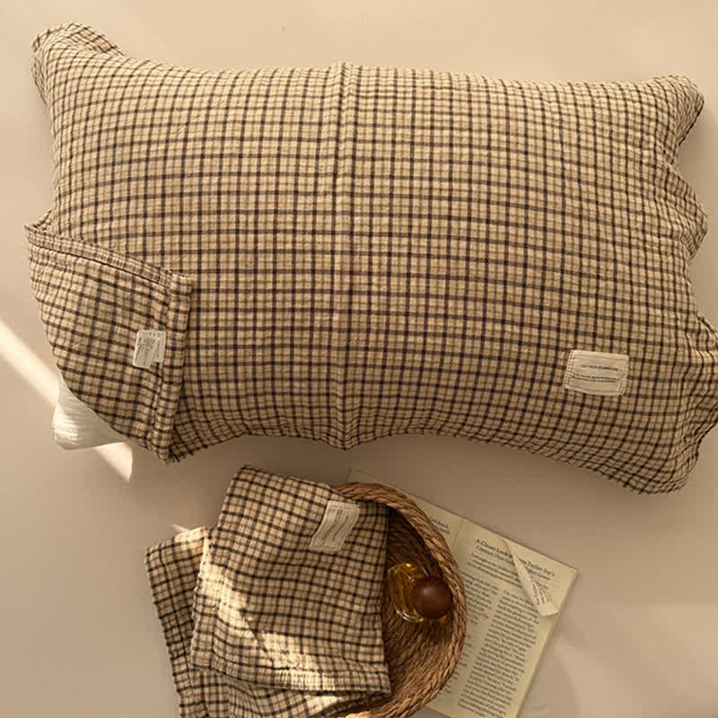 Housse de coussin Ownkoti Vintage Grid Double Gaze Coton - 20'' × 30'' - Crème - 2 pièces - image 4