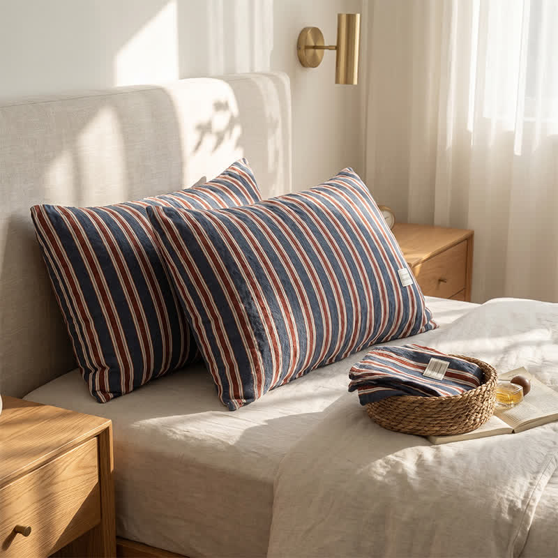 Housse de coussin Ownkoti Vintage Stripe en gaze de coton tissée à rayures vintage - image 1