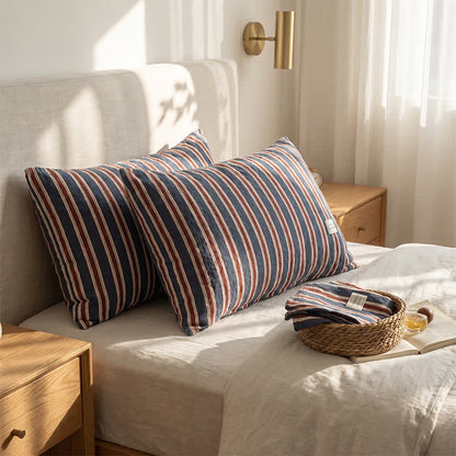Housse de coussin Ownkoti Vintage Stripe en gaze de coton tissée à rayures vintage - image 1