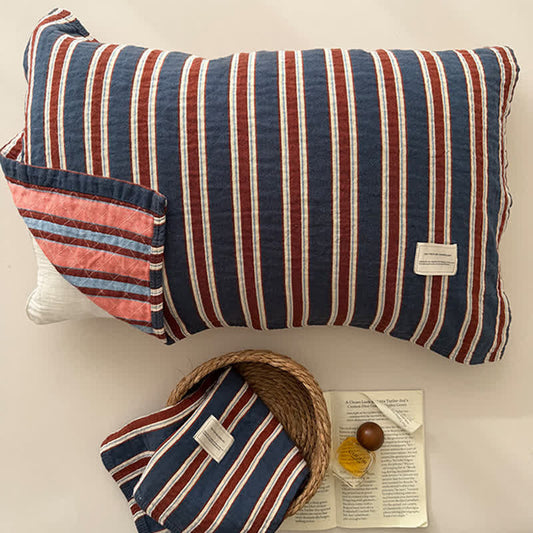 Housse de coussin Ownkoti Vintage Stripe en gaze de coton tissée à rayures vintage - 20" x 30" - Bleu - 2 pièces - image 0