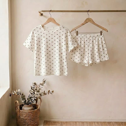 Ownkoti Apricot Heart Print Cotton Loungewear Set - Beige - XL - image 0