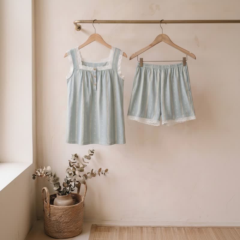 Ownkoti Light Blue Cotton Lace Sleeveless Sleep Dress - Light Blue - XXL - image 0