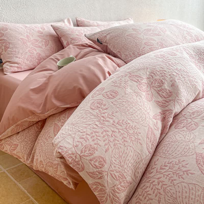 Ensemble de literie Ownkoti Botanical Whisper en coton jacquard lavé - Rose - Roi - Feuille plate - image 0