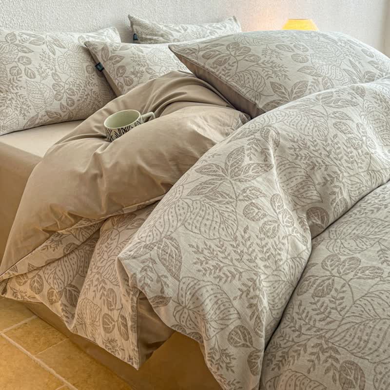 Ensemble de literie Ownkoti Botanical Whisper en coton jacquard lavé - Brun - Roi - Feuille plate - image 2