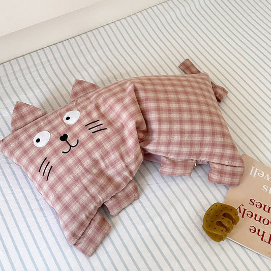 Oreiller Ownkoti à carreaux avec motif chat et garni de sarrasin - Rose rose - 11,02 po × 23,62 po - image 0