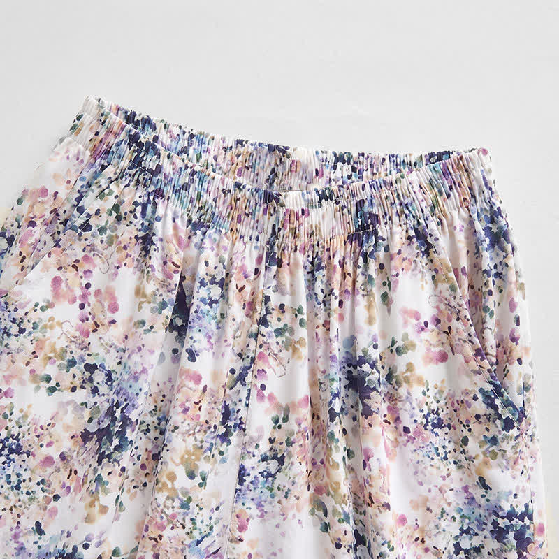 Short d'intérieur d'été en coton fleuri Ownkoti à taille smockée - image 1