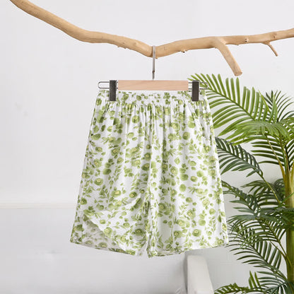Short d'intérieur d'été en coton à fleurs Ownkoti - Vert - 6XL - image 0