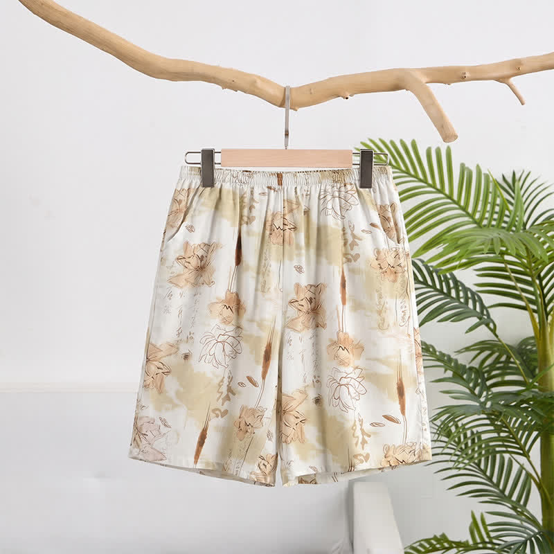 Short de détente en coton doux à fleurs Ownkoti - Beige - 6XL - image 0