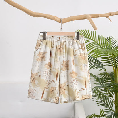 Short de détente en coton doux à fleurs Ownkoti - Beige - 6XL - image 0