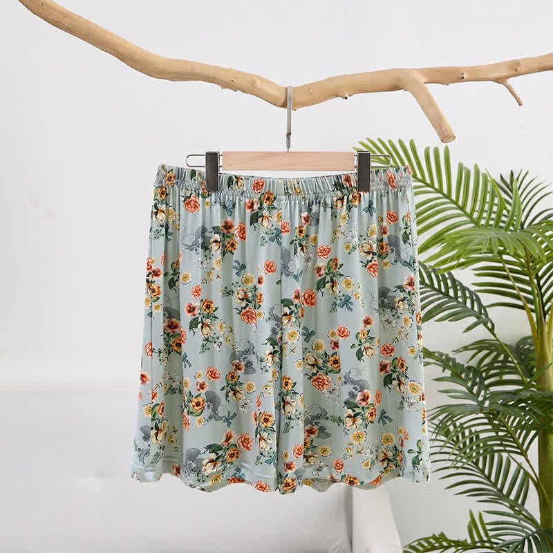 Short d'été à volants et imprimé floral vintage Ownkoti - Bleu - 2XL - image 0