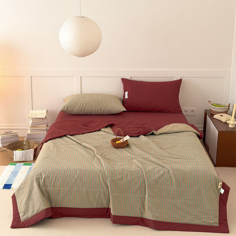 Ensemble de literie Ownkoti Cozy Farmhouse en coton rayé bicolore - image 1