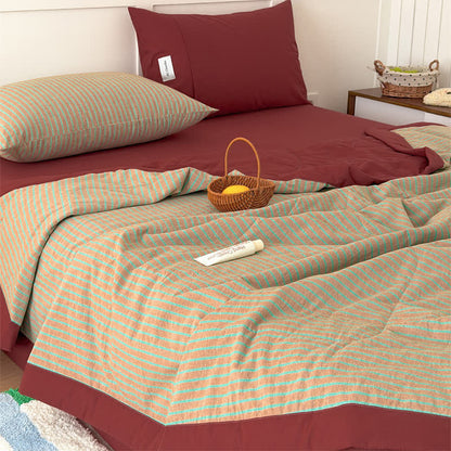Ensemble de literie Ownkoti Cozy Farmhouse en coton rayé bicolore - image 2