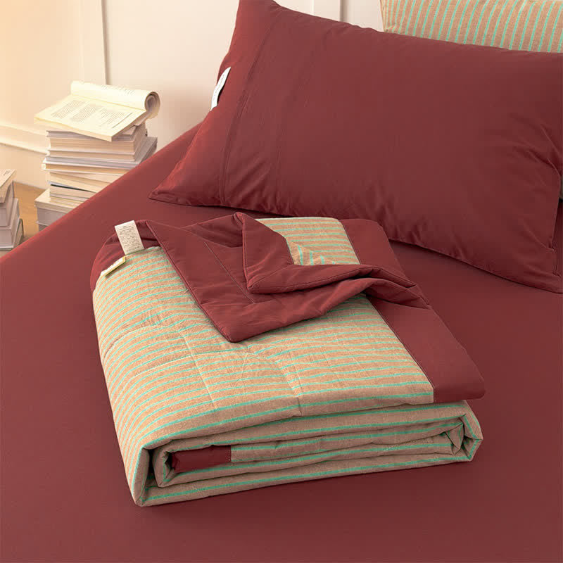 Ensemble de literie Ownkoti Cozy Farmhouse en coton rayé bicolore - image 3