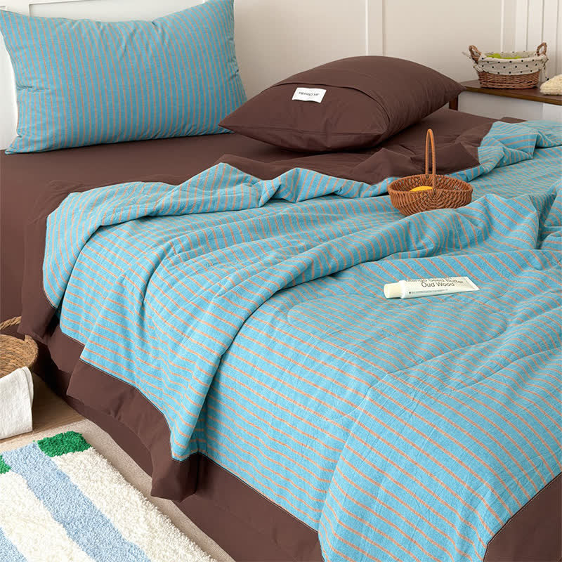 Ensemble de literie Ownkoti Cozy Farmhouse en coton rayé bicolore - image 9