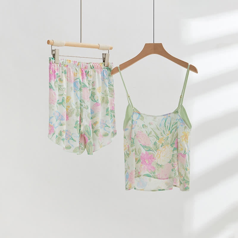 Ensemble de détente Ownkoti Mint Blossom en satin, débardeur et short - image 1