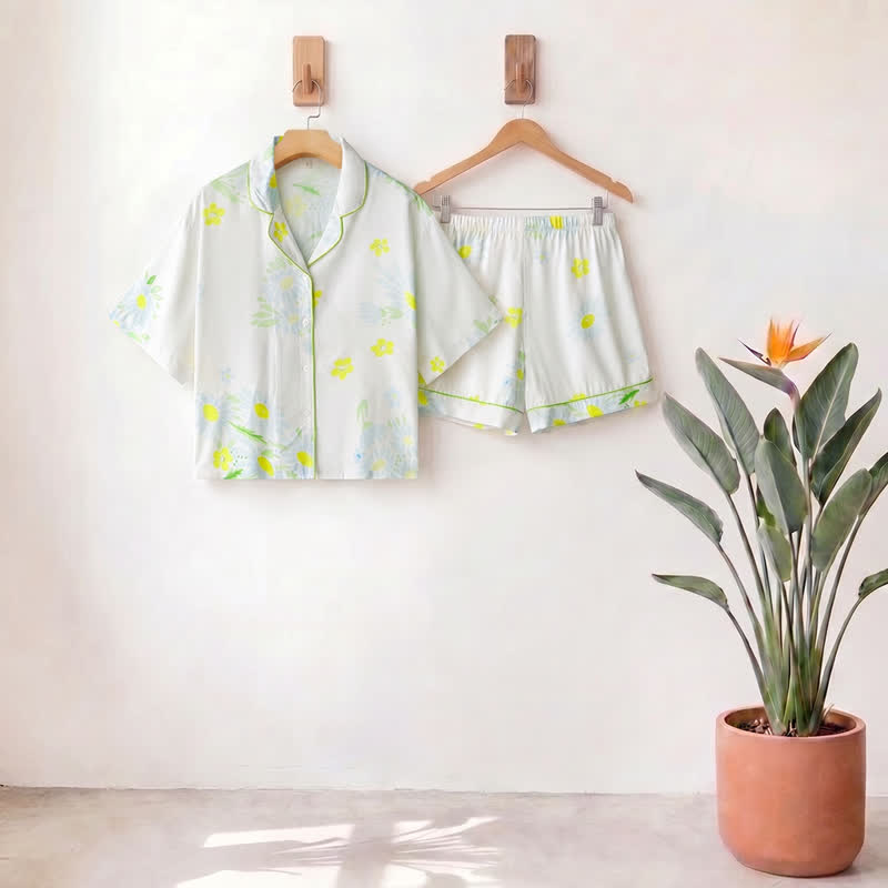 Ensemble pyjama court Ownkoti Tournesol Menthe Bordure contrastée - Crème à la menthe - XXXL - image 0
