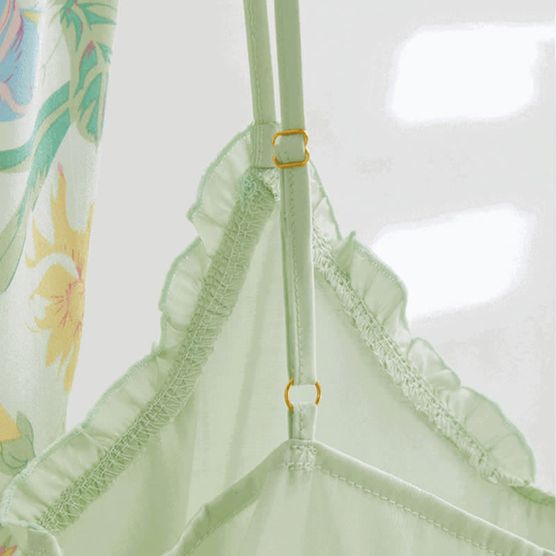 Ensemble de détente Ownkoti : débardeur à volants en satin menthe et short fleuri - image 3