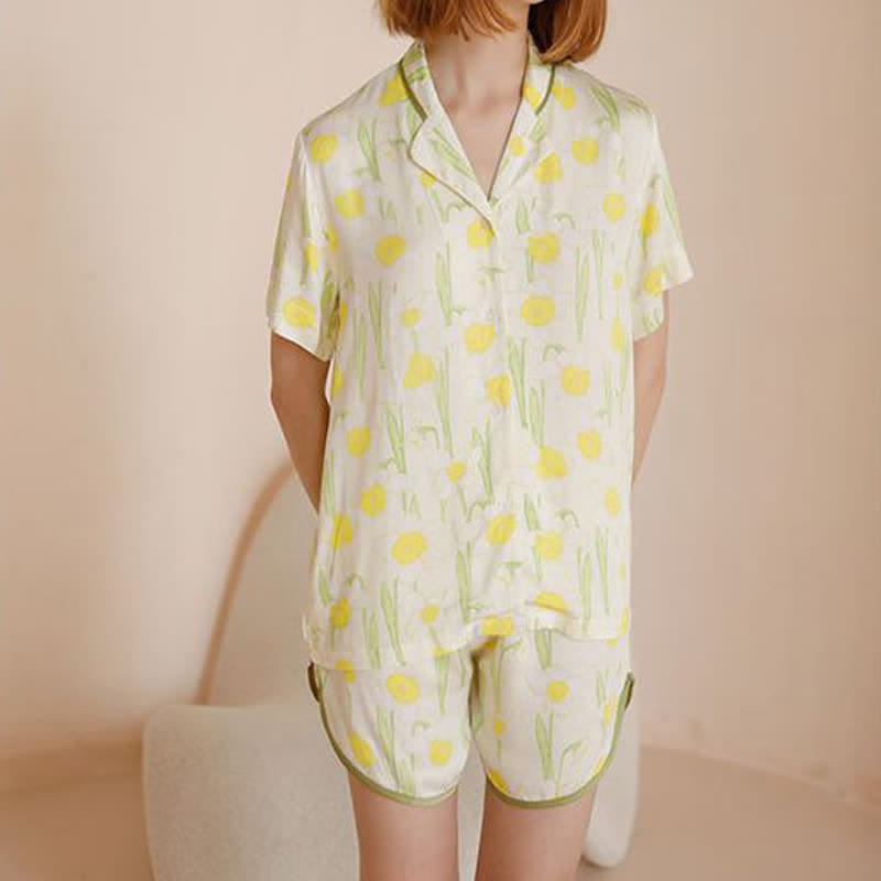 Ensemble pyjama à manches courtes en satin imprimé jonquille Ownkoti - image 2