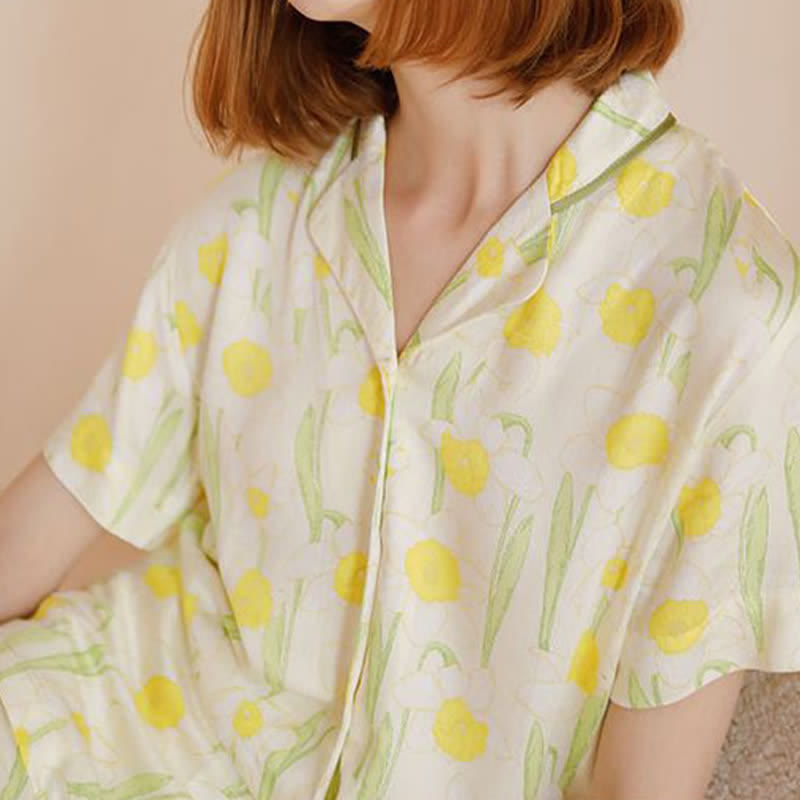 Ensemble pyjama à manches courtes en satin imprimé jonquille Ownkoti - image 1
