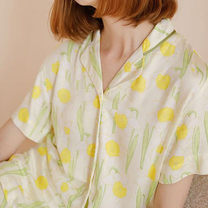 Ensemble pyjama à manches courtes en satin imprimé jonquille Ownkoti - image 1