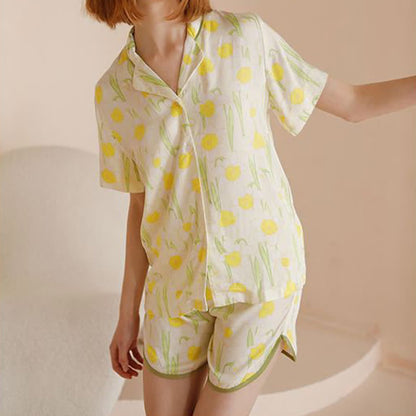 Ensemble pyjama à manches courtes en satin imprimé jonquille Ownkoti - image 3