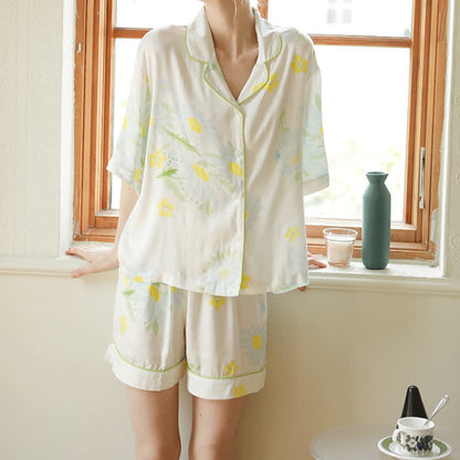 Ensemble pyjama court Ownkoti Tournesol Menthe Bordure contrastée - image 3