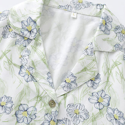 Ensemble short et chemise à boutons en satin à fleurs menthe Ownkoti - image 2