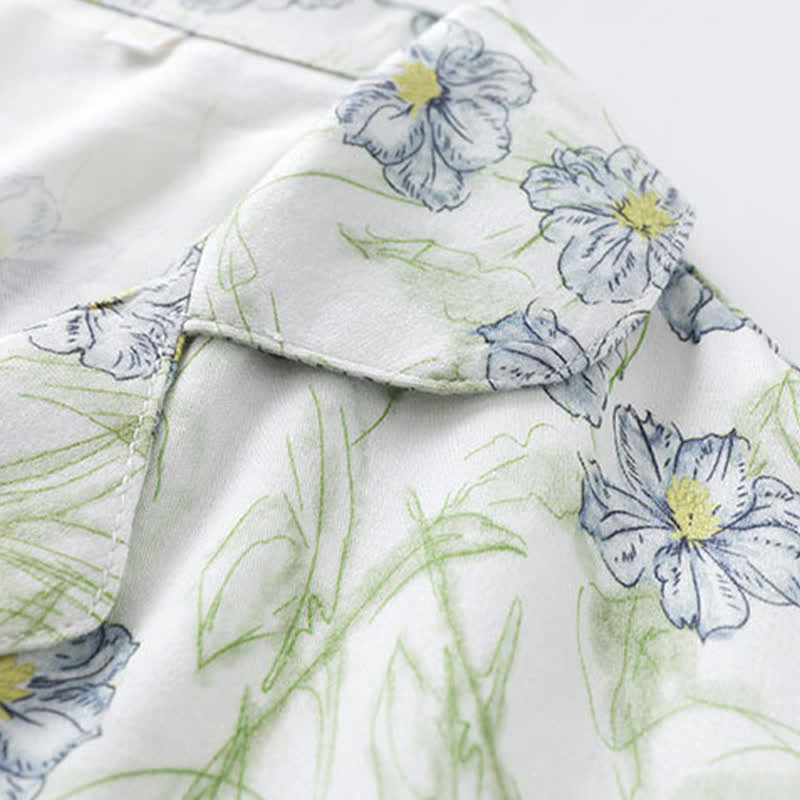 Ensemble short et chemise à boutons en satin à fleurs menthe Ownkoti - image 3