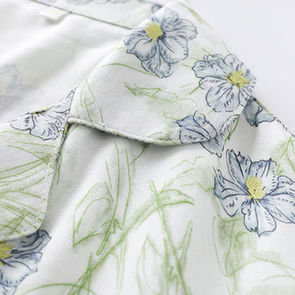 Ensemble short et chemise à boutons en satin à fleurs menthe Ownkoti - image 3