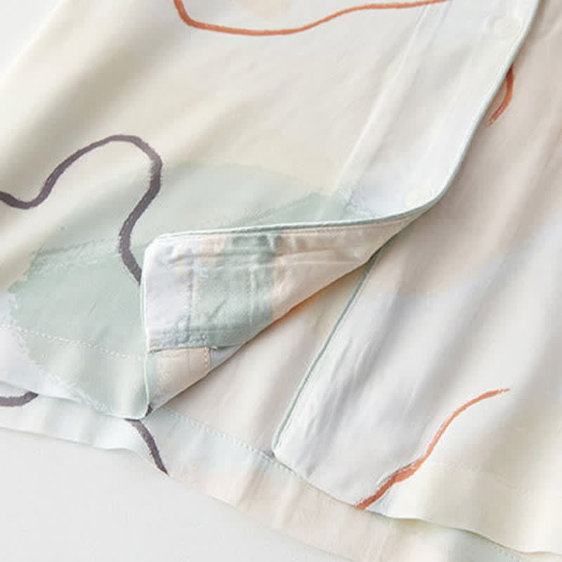 Ensemble de détente à manches courtes en satin imprimé abstrait Ownkoti - image 7