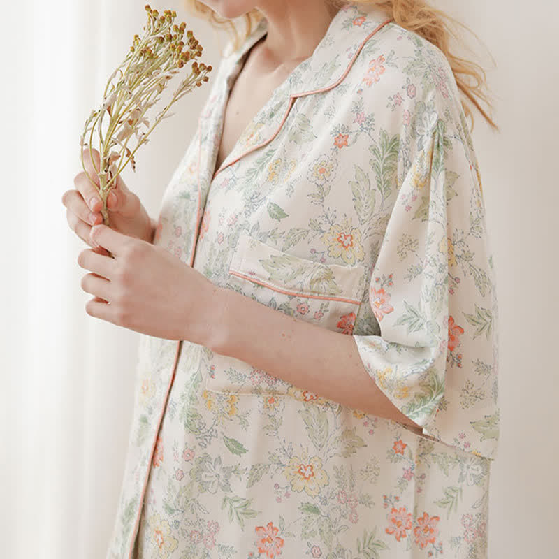 Ensemble pyjama court en satin à motif floral français Ownkoti pour les nuits d'été - image 9