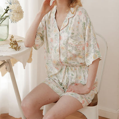 Ensemble pyjama court en satin à motif floral français Ownkoti pour les nuits d'été - image 5