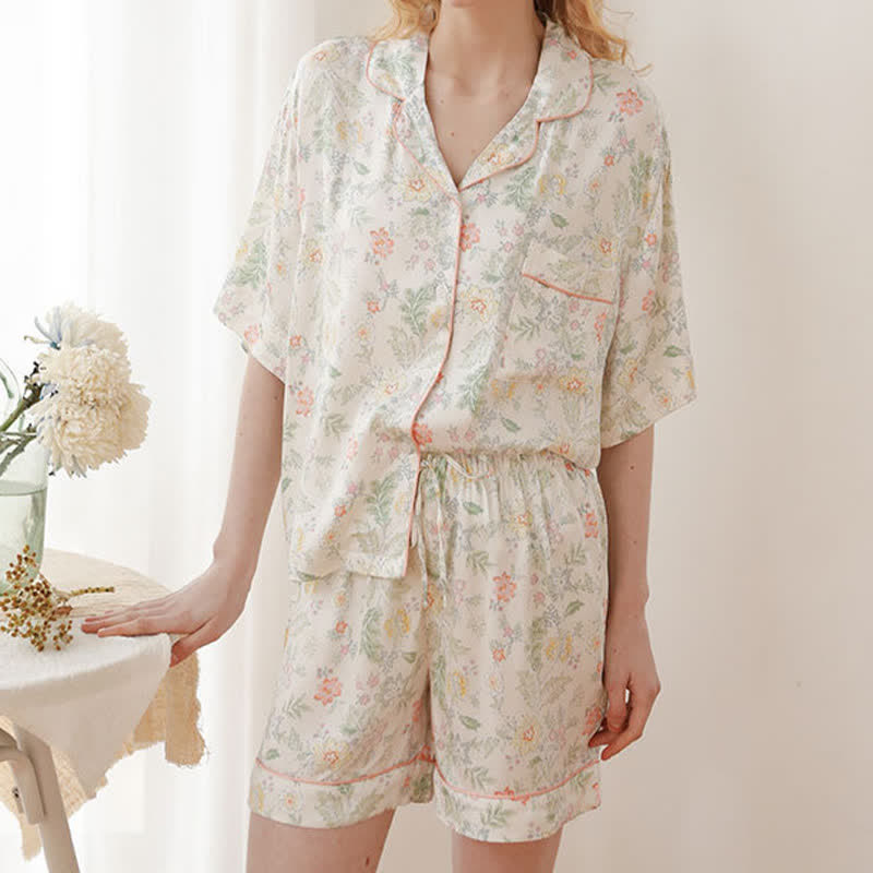 Ensemble pyjama court en satin à motif floral français Ownkoti pour les nuits d'été - image 1