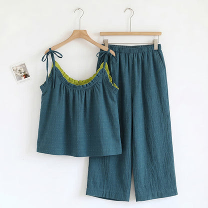 Ensemble de détente Ownkoti : débardeur et pantalon texturés unis - Bleu - XL - image 8
