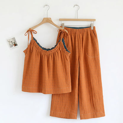 Ensemble de détente Ownkoti : débardeur et pantalon texturés unis - Orange - XL - image 12