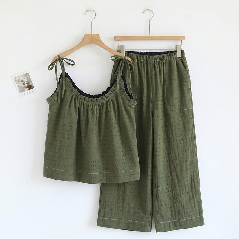 Ensemble de détente Ownkoti : débardeur et pantalon texturés unis - Vert - XL - image 16
