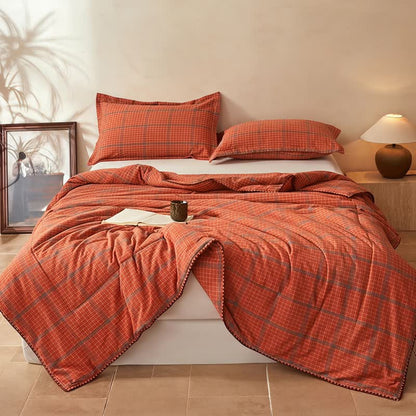 Couette d'été en coton à carreaux orange teints au fil Ownkoti - image 1