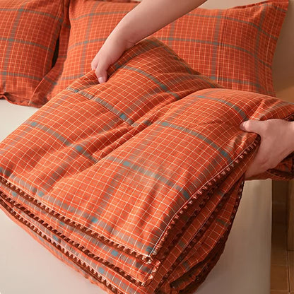 Couette d'été en coton à carreaux orange teints au fil Ownkoti - image 2