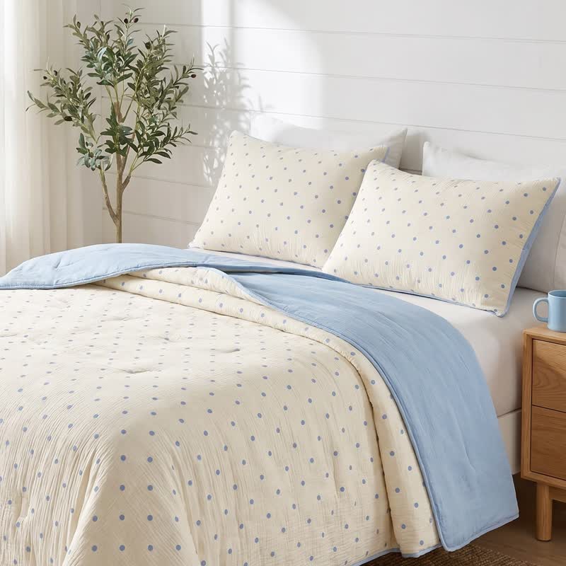 Couette d'été légère en seersucker à pois bleus Ownkoti - Bleu - Couvertures - Reine - image 0
