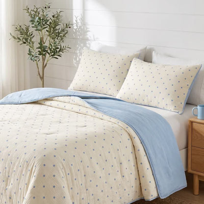 Couette d'été légère en seersucker à pois bleus Ownkoti - Bleu - Couvertures - Reine - image 0