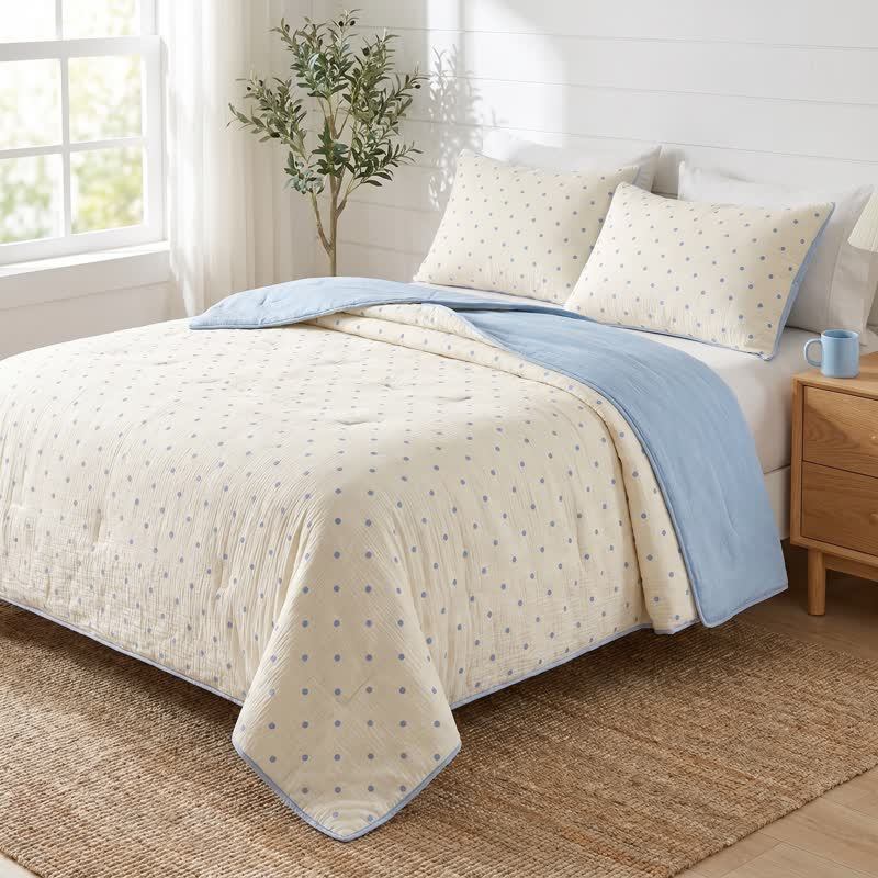 Couette d'été légère en seersucker à pois bleus Ownkoti - image 1