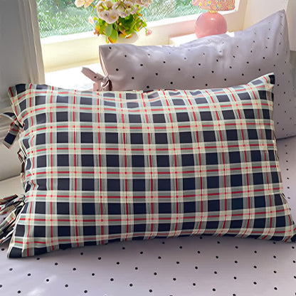 Ensemble de literie Ownkoti Heritage Plaid rouge et marine en coton lavé - Bleu marine - 19" x 29" - taies d'oreiller - image 3