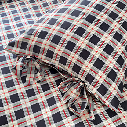Ensemble de literie Ownkoti Heritage Plaid rouge et marine en coton lavé - image 4