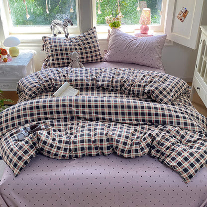 Ensemble de literie Ownkoti Heritage Plaid rouge et marine en coton lavé - image 1