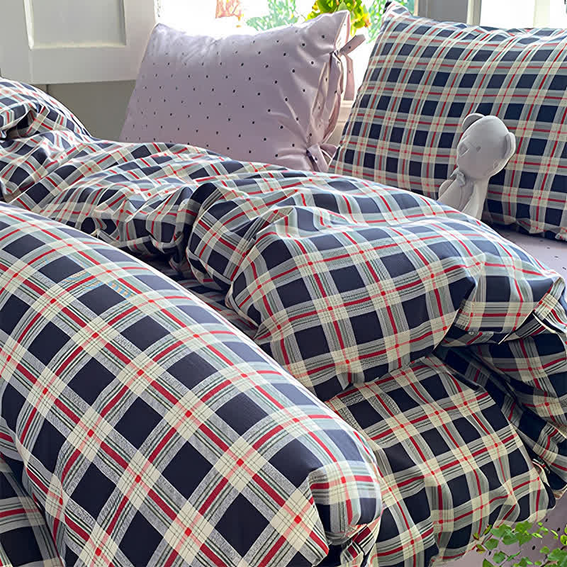 Ensemble de literie Ownkoti Heritage Plaid rouge et marine en coton lavé - image 2