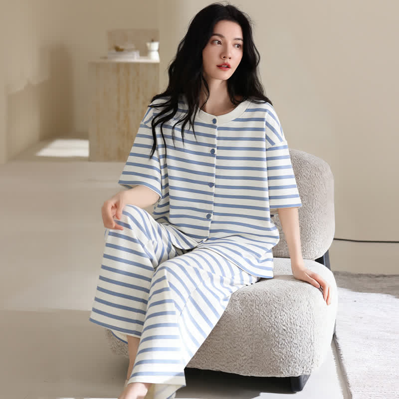 Ensemble de vêtements d'intérieur 3 pièces en coton à rayures bleues Ownkoti - image 2