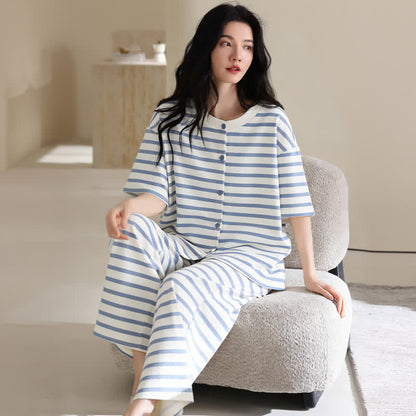 Ensemble de vêtements d'intérieur 3 pièces en coton à rayures bleues Ownkoti - image 2