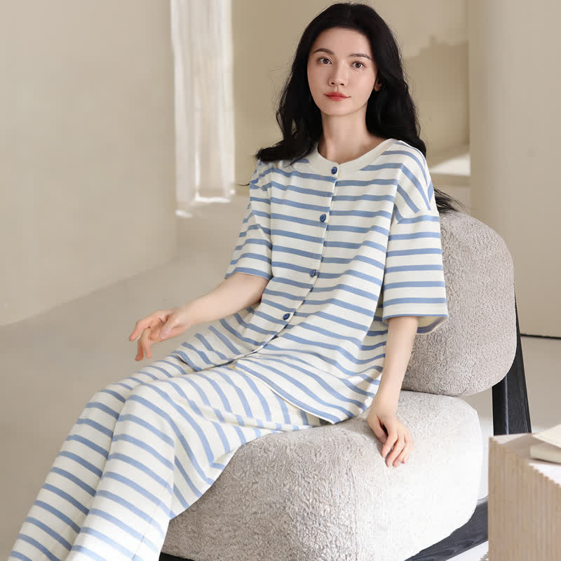 Ensemble de vêtements d'intérieur 3 pièces en coton à rayures bleues Ownkoti - image 3
