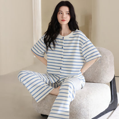 Ensemble de vêtements d'intérieur 3 pièces en coton à rayures bleues Ownkoti - image 4